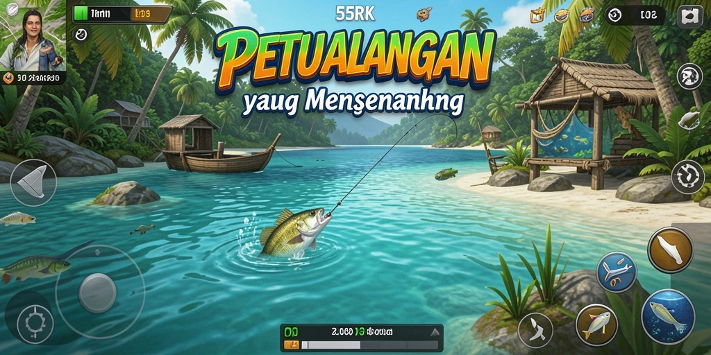 Screenshot gameplay 55RK yang menunjukkan keindahan lokasi memancing.