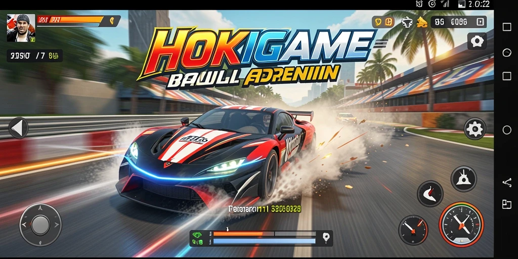 Gameplay HOKIGAME yang penuh aksi dan seru dalam balapan.