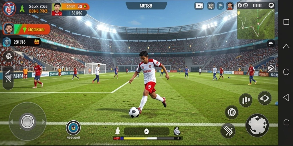 Tampilan gameplay seru dalam MDG188 yang menggambarkan pertandingan sepak bola.