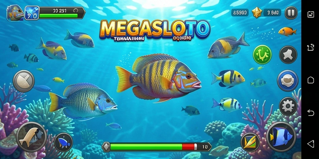Tampilan gameplay seru dari MEGASLOTO dengan berbagai jenis ikan.