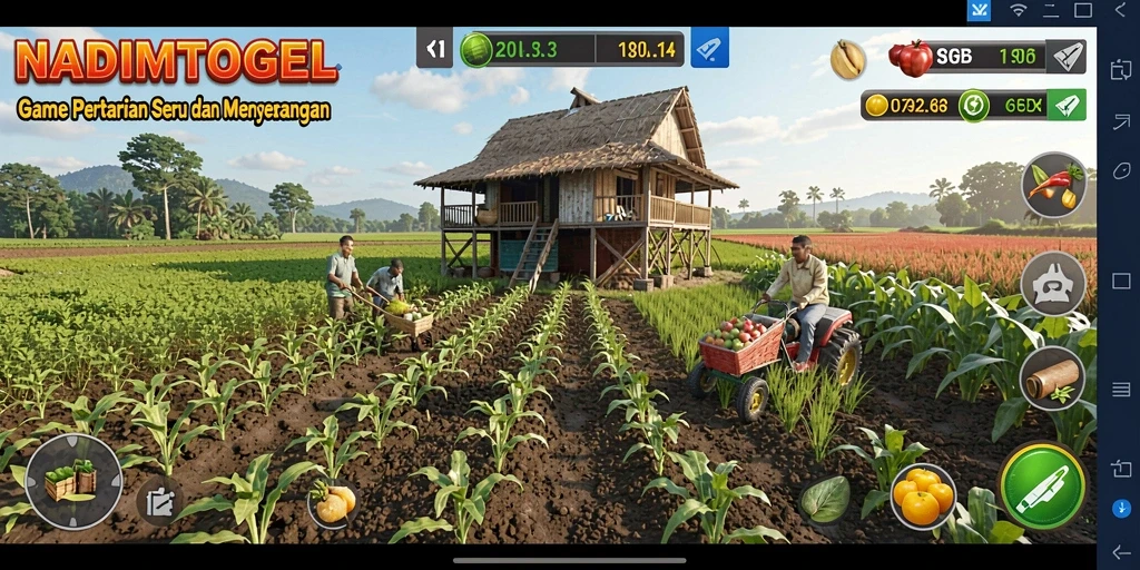 Tampilan gameplay NADIMTOGEL dengan aktivitas pertanian yang seru.