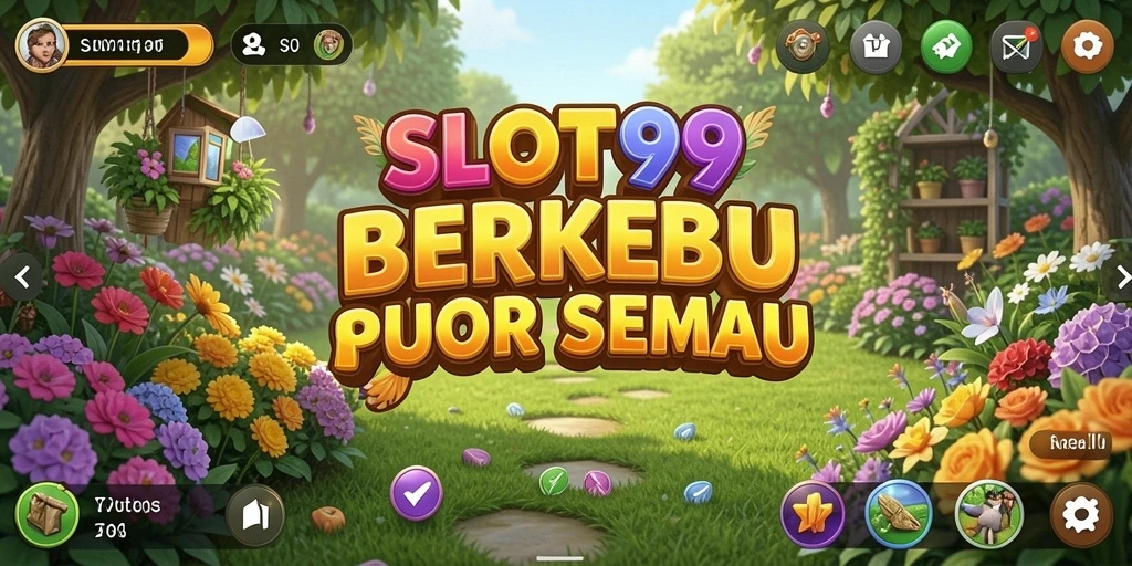 Tampilan gameplay SLOT99 yang menampilkan aktivitas berkebun yang seru.