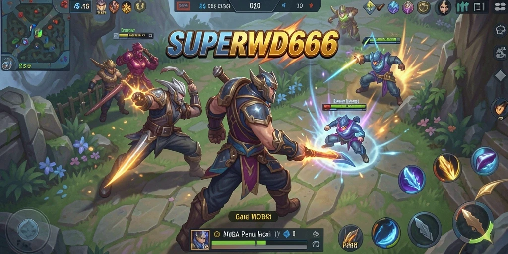 Tampilan gameplay seru dari SUPERWD666 dalam pertempuran MOBA.